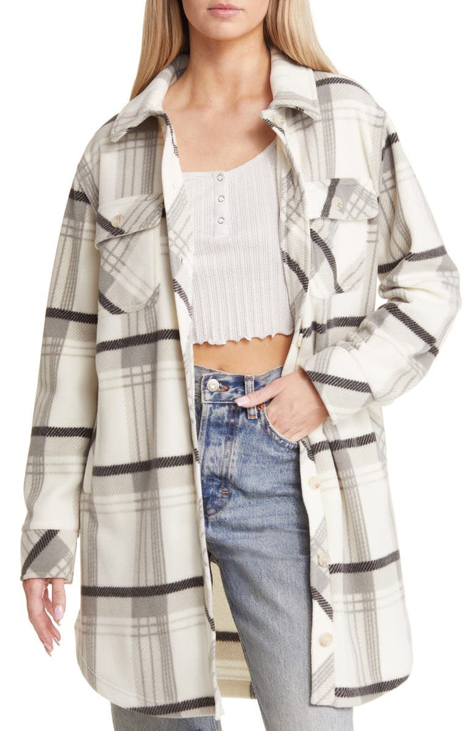 Plaid Long Polar Fleece Shacket - Versatile Jackets