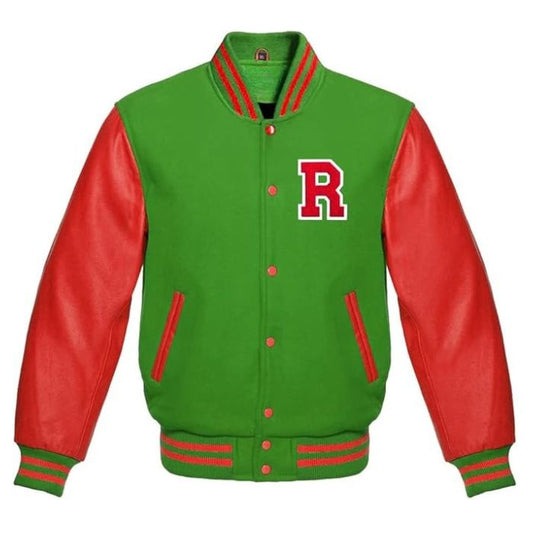 LETTER R VARSITY JACKET in GREEN/RED - Versatile Jackets