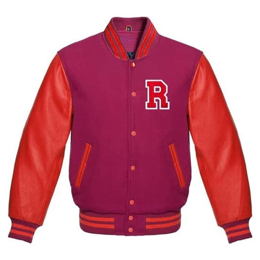 LETTER R VARSITY JACKET in HOT PINK/RED