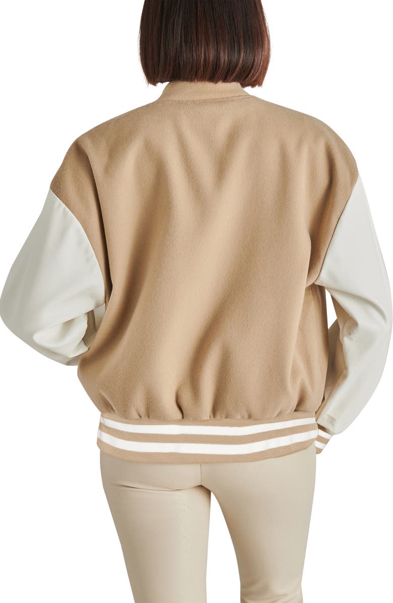 Faux Leather Sleeve Varsity Jacket - Versatile Jackets