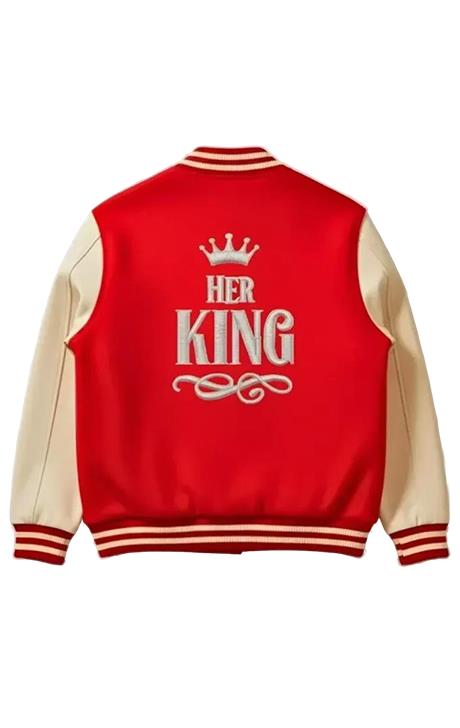 Her King Custom Patch Varsity Jacket – Premium Red & Cream Streetwear