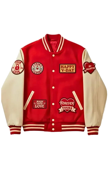 Her King Custom Patch Varsity Jacket – Premium Red & Cream Streetwear