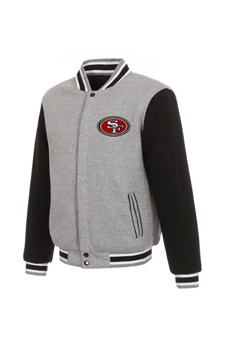 GRAY/BLACK SAN FRANCISCO 49ERS REVERSIBLE VARSITY JACKET - Versatile Jackets
