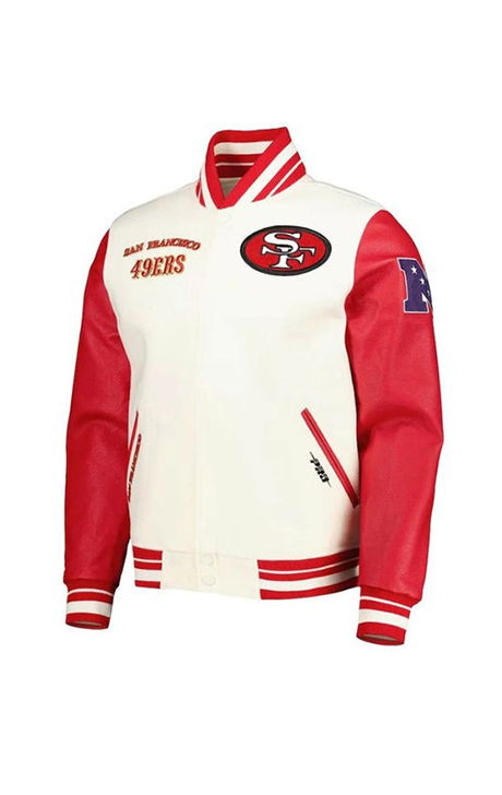SAN FRANCISCO 49ERS RETRO CLASSIC CREAM AND RED VARSITY JACKET - Versatile Jackets