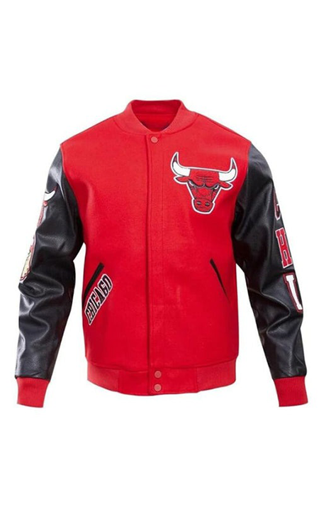 RED AND BLACK CHICAGO BULLS VARSITY JACKET - Versatile Jackets