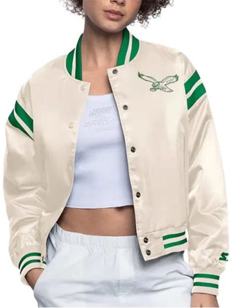 PHILADELPHIA EAGLES CREAM FULL COUNT SATIN JACKET - Versatile Jackets