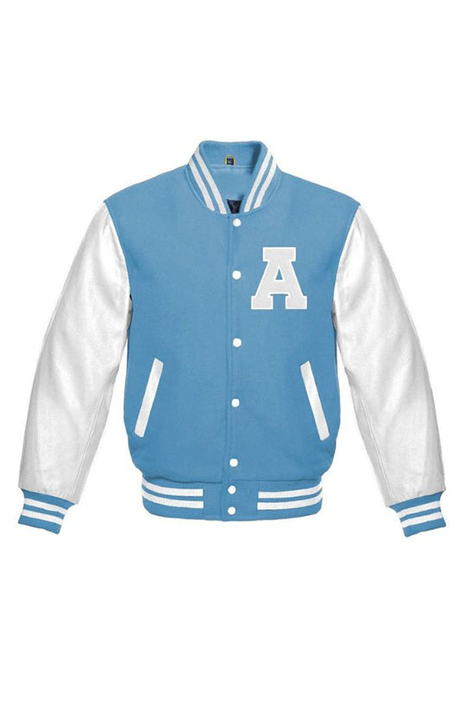 Letter A Letterman Jacket – Light Blue/White - Versatile Jackets