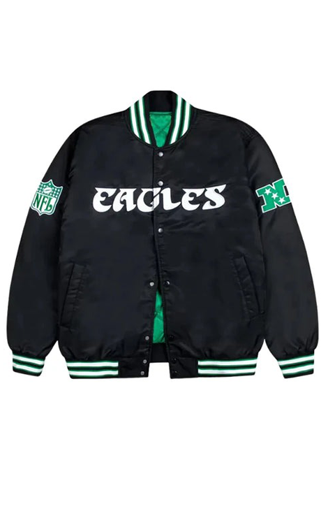 PHILADELPHIA EAGLES RIB BOMBER BLACK JACKET - Versatile Jackets