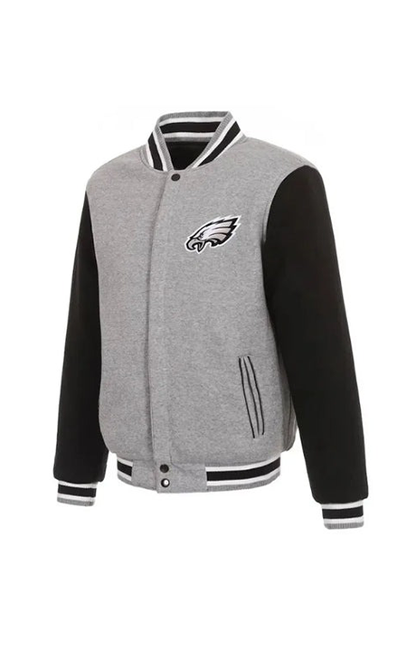 PHILADELPHIA EAGLES GRAY AND BLACK VARSITY WOOL JACKET - Versatile Jackets