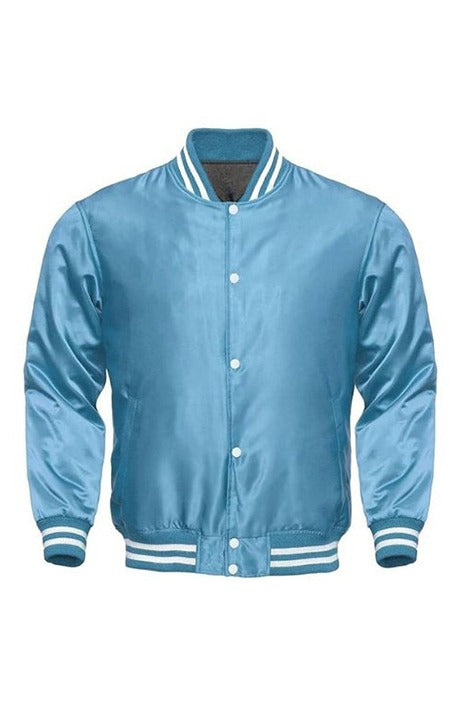 LIGHT BLUE SILK VARSITY JACKET - Versatile Jackets