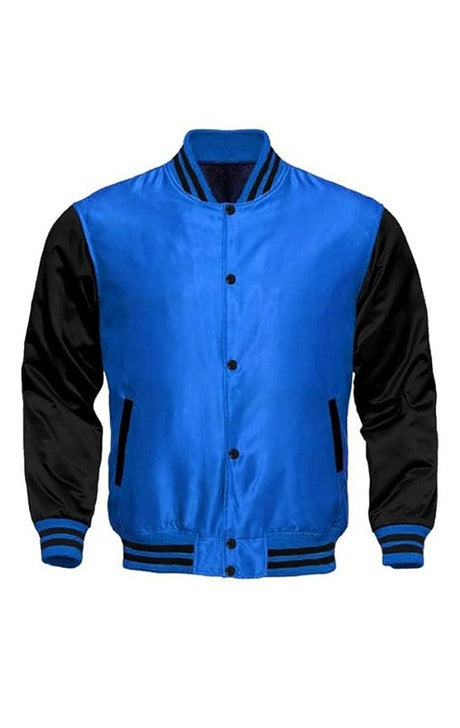 ROYAL BLUE AND BLACK SATIN JACKET - Versatile Jackets