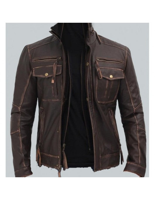 Men’s Vintage Brown Distressed Leather Biker Jacket