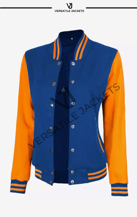 Womens Baseball Style Yellow and Royal Blue Varsity Letterman Jacket - Versatile Jackets