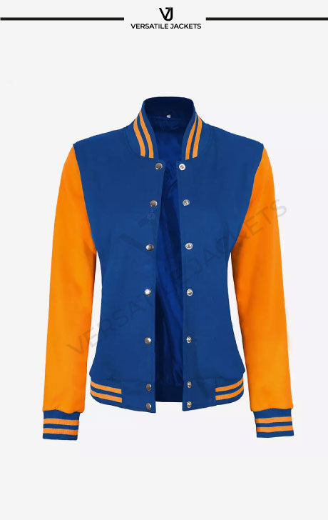 Womens Baseball Style Yellow and Royal Blue Varsity Letterman Jacket