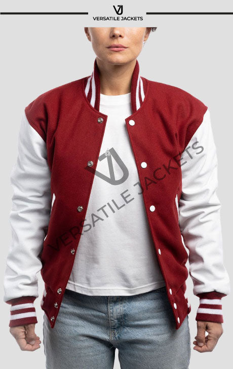 Cardinal Red Wool Body & Bright White Leather Sleeves Letterman Jacket - Versatile Jackets