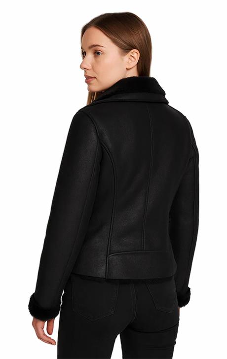 Women’s Luxury Black Shearling Leather Jacket