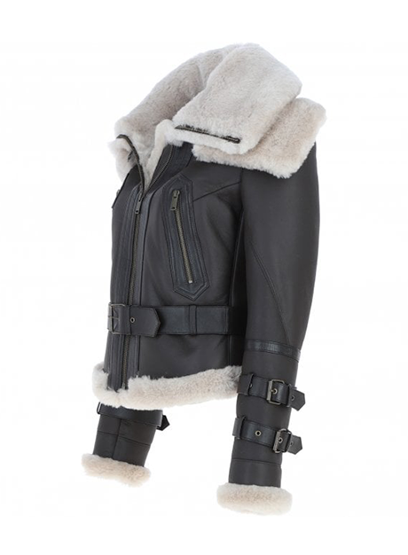 Women's Brown and Cream Aviator Shearling Leather Jacket