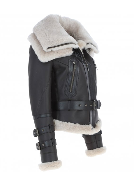 Women's Brown and Cream Aviator Shearling Leather Jacket