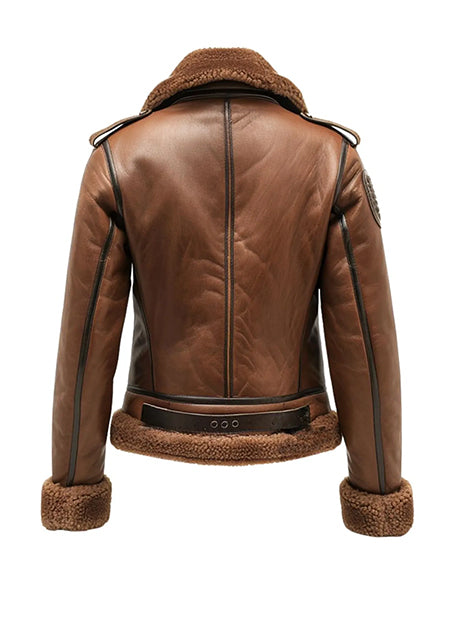 Brown Shearling Leather Biker Jacket 