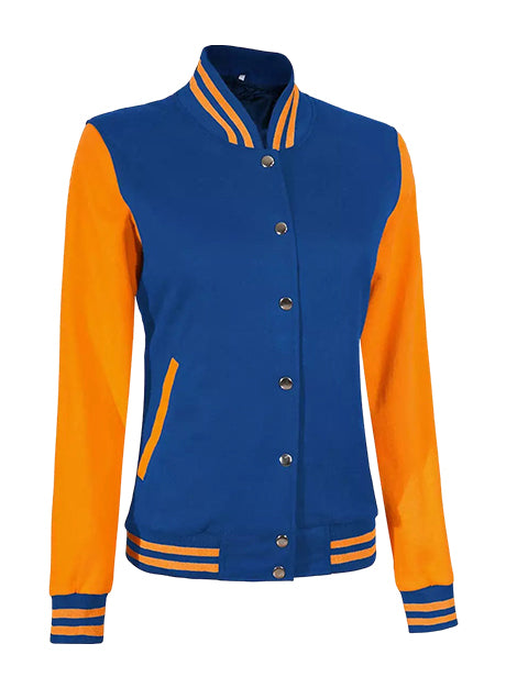  Womens Baseball Style Yellow and Royal Blue Varsity Letterman Jacket