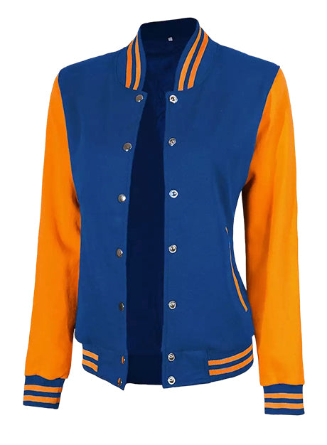 Womens Baseball Style Yellow and Royal Blue Varsity Letterman Jacket