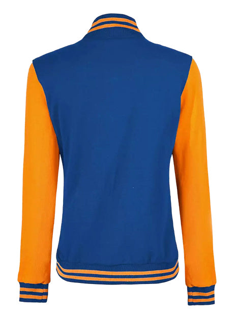  Womens Baseball Style Yellow and Royal Blue Varsity Letterman Jacket