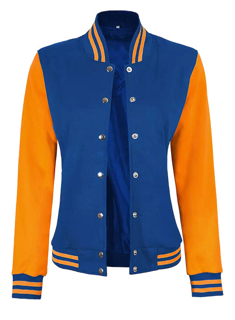 Womens Baseball Style Yellow and Royal Blue Varsity Letterman Jacket