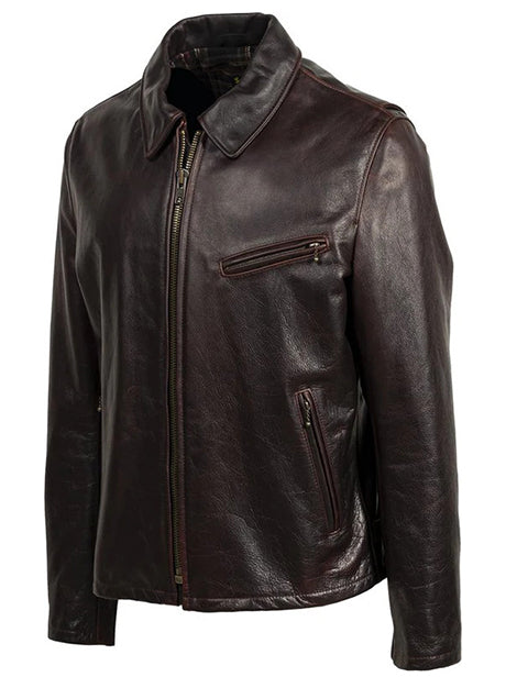 Pull Up Cowhide Leather Jacket with Waxy Finish