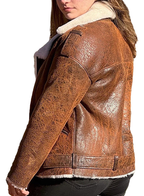 Distressed Brown Shearling Leather Jacket