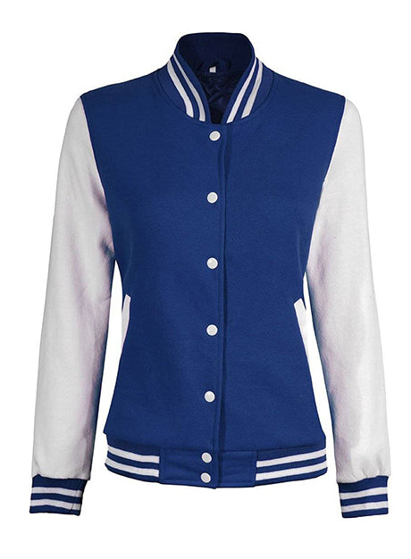 Women Royal Blue and White Varsity Jacket - Letterman Style
