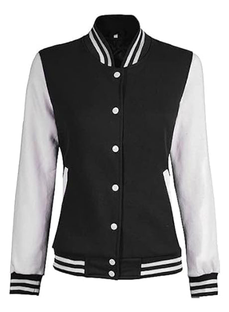 Women Black & White Varsity Jacket