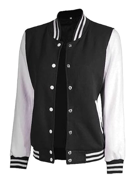 Women Black & White Varsity Jacket