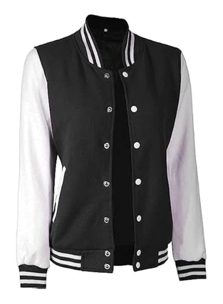 Women Black & White Varsity Jacket