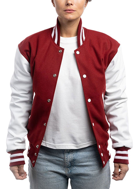 Cardinal Red Wool Body & Bright White Leather Sleeves Letterman Jacket