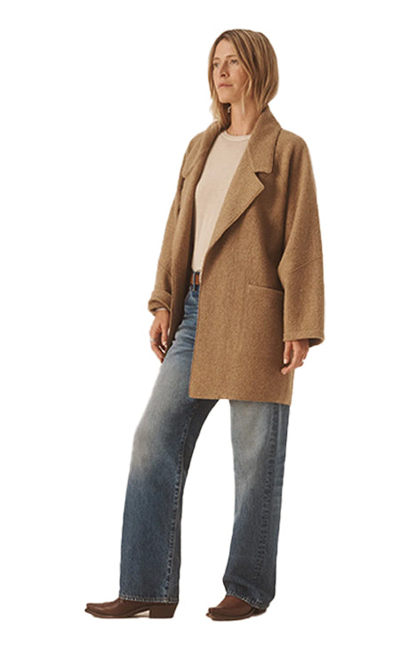 Women’s Felted Wool Blanket Coat – Camel Brown BM
