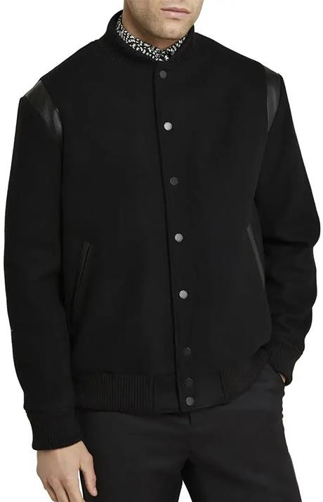 Dacre Varsity Leather Trim Wool Blend Bomber Jacket