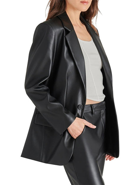 Faux Leather Casual Blazer - Versatile Jackets