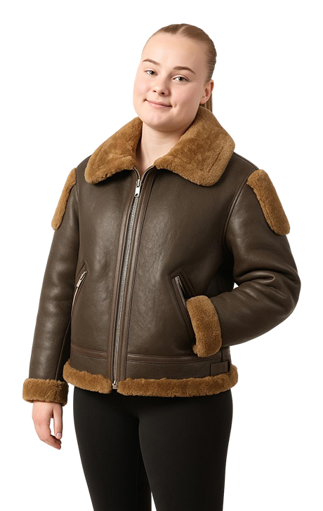 Women’s Brown Shearling Aviator Jacket – Classic Winter Leather Coat