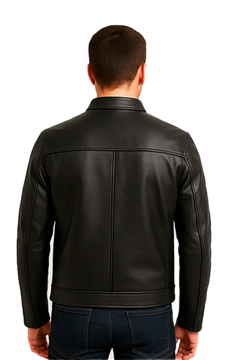  Leather Bomber Jacket with Flap Pockets