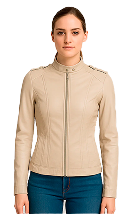 Beige Fitted Leather Jacket