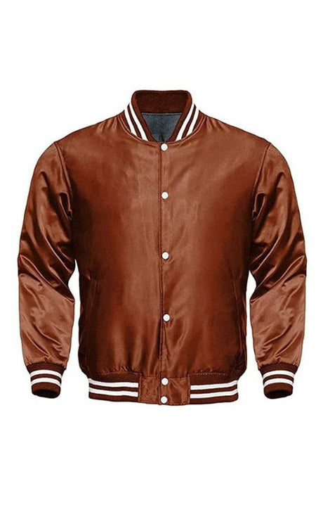 BROWN SATIN VARSITY JACKET - Versatile Jackets